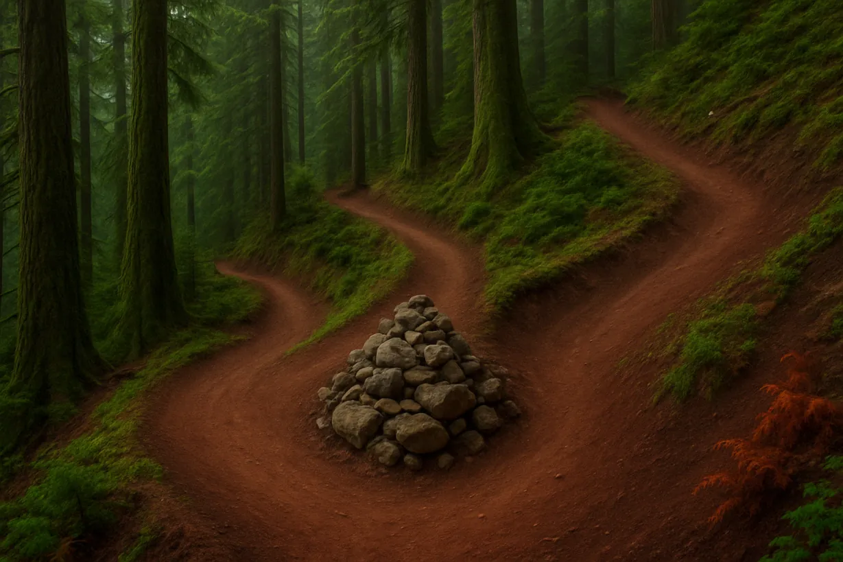 Professional mountain bike trail featuring advanced grade reversal with proper water drainage and smooth rider flow through steep terrain