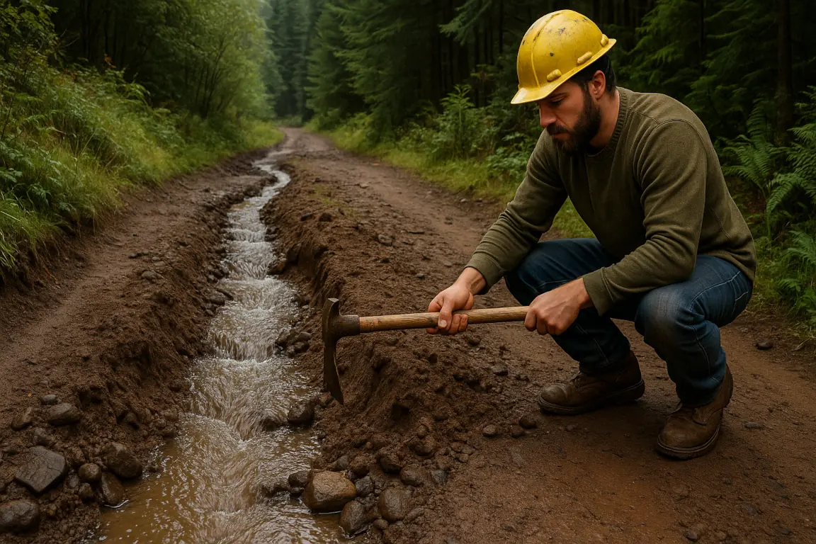 Professional mountain bike trail drainage system showing expertly constructed water diversion techniques including grade reversals and proper outsloping