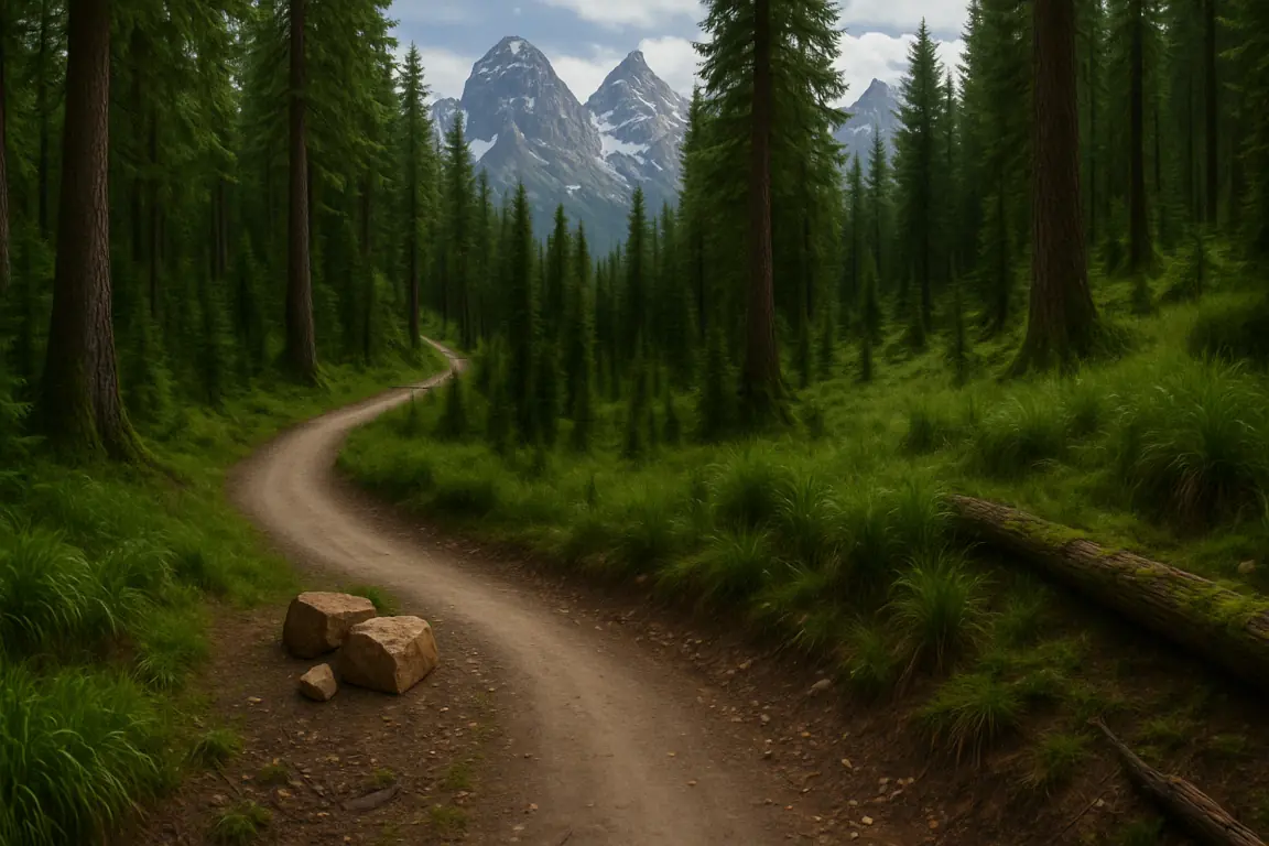 Professional sustainable mountain bike trail with perfect drainage systems, proper contour alignment, and minimal environmental impact demonstrating long-term durability